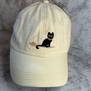 David and Young Beige Cat Embroidered Hat One size Unisex Adjustable Strap cap